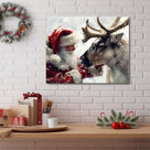 Santa Claus and Reindeer Christmas Canvas Wall Art, Winter Wonderland Holiday Wall Decor for Living Room, Bedroom and Entryway