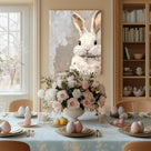 Framed Easter Canvas Wall Art, Vibrant Bunny Canvas Print Poster, Fresh Easter Bunny Painting Stylish Artwork Decoration Pictures Wall Decor for Kitchen Dorm Bedroom Living Room