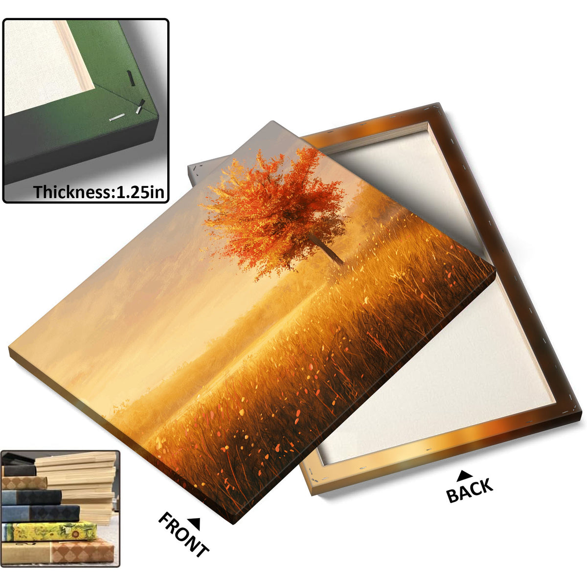 Golden Sunlit Autumn Meadow Landscape Tree Wall Art