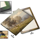 Sheep Grazing in the Misty Meadow Soft Atmospheric Pastoral Landscape Painting Wall Art