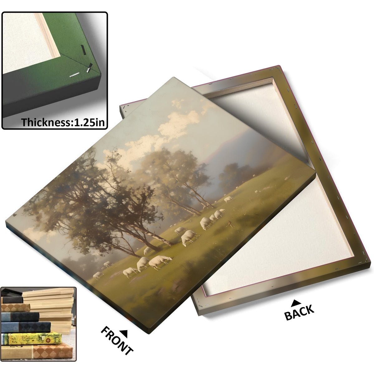 Sheep Grazing in the Misty Meadow Soft Atmospheric Pastoral Landscape Painting Wall Art