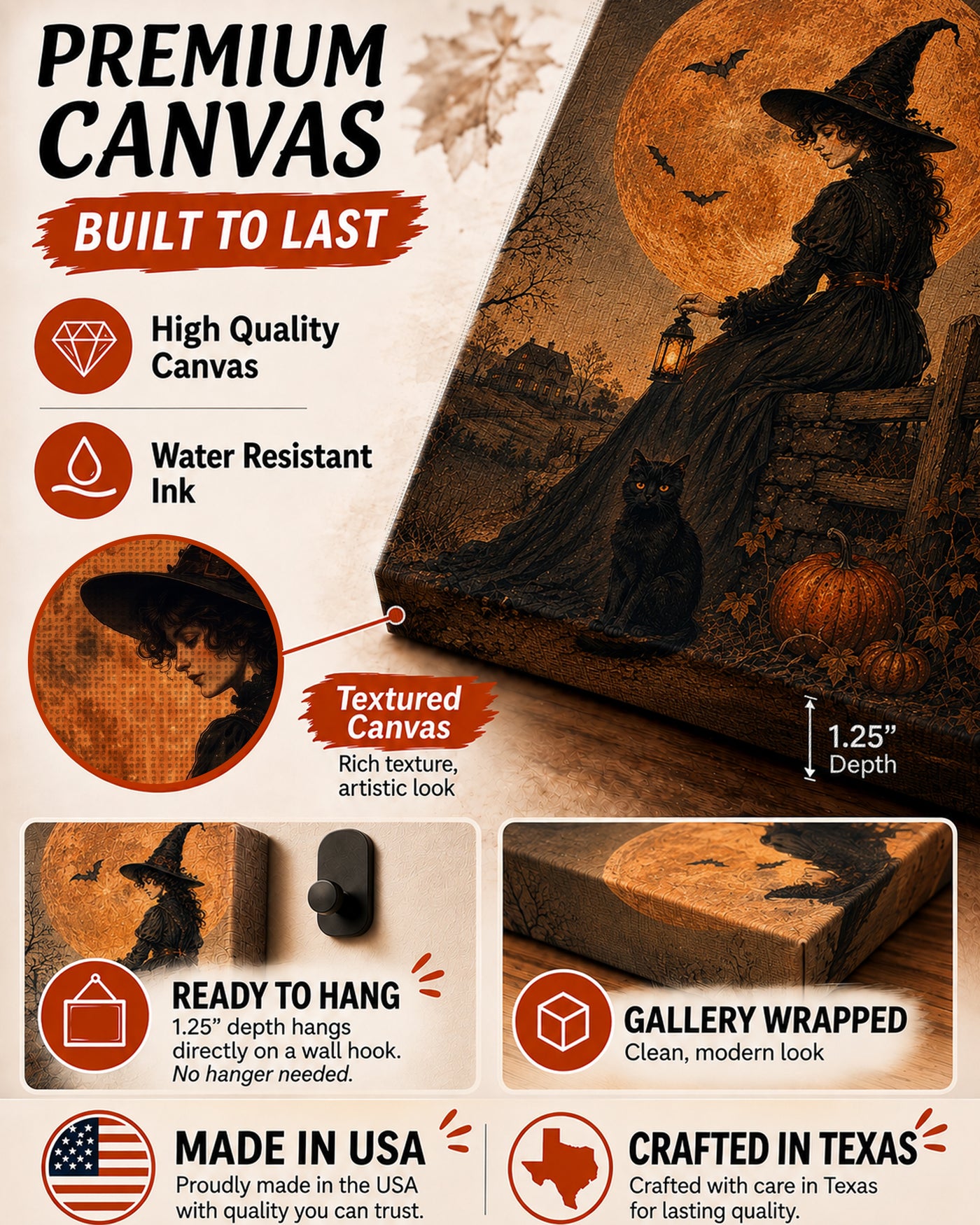 Witch Under the Harvest Moon Halloween Canvas Wall Art