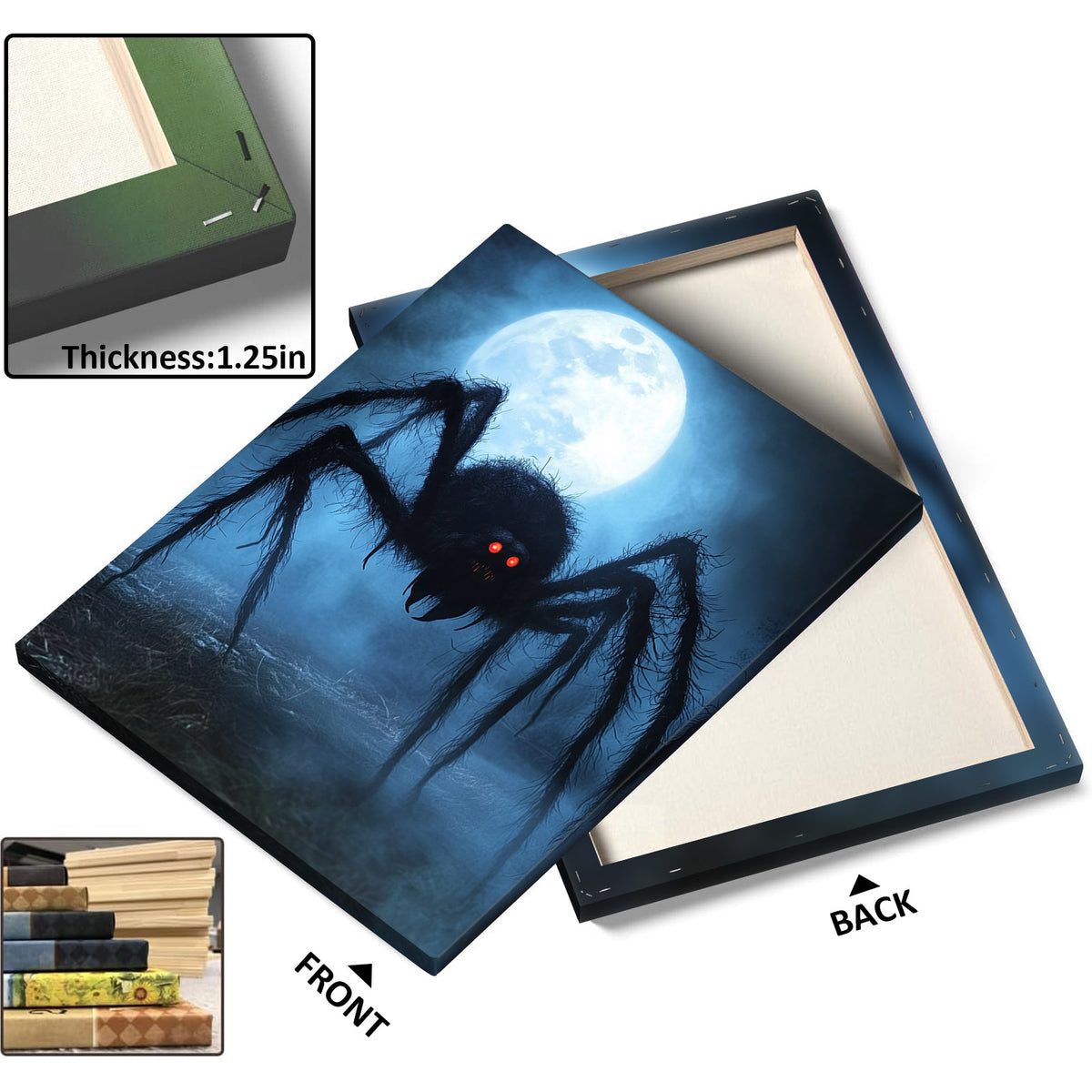 Giant Spider Under the Full Moon Canvas Wall Art – Creepy Halloween Horror Decor