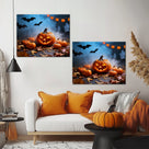 Pumpkin Patch Halloween Canvas Wall Art, Bats and Ghosts Decor