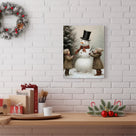 Snowman and Children Christmas Canvas Wall Art, Winter Family Holiday Artwork for Living Room, Bedroom and Entryway