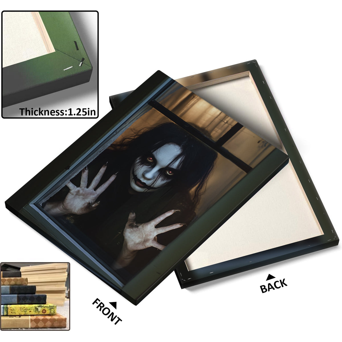 Haunted Girl at the Window Canvas Wall Art – Dark Halloween Horror Home Decor