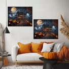 Pumpkinlit Haunted Castle Halloween Canvas Wall Art