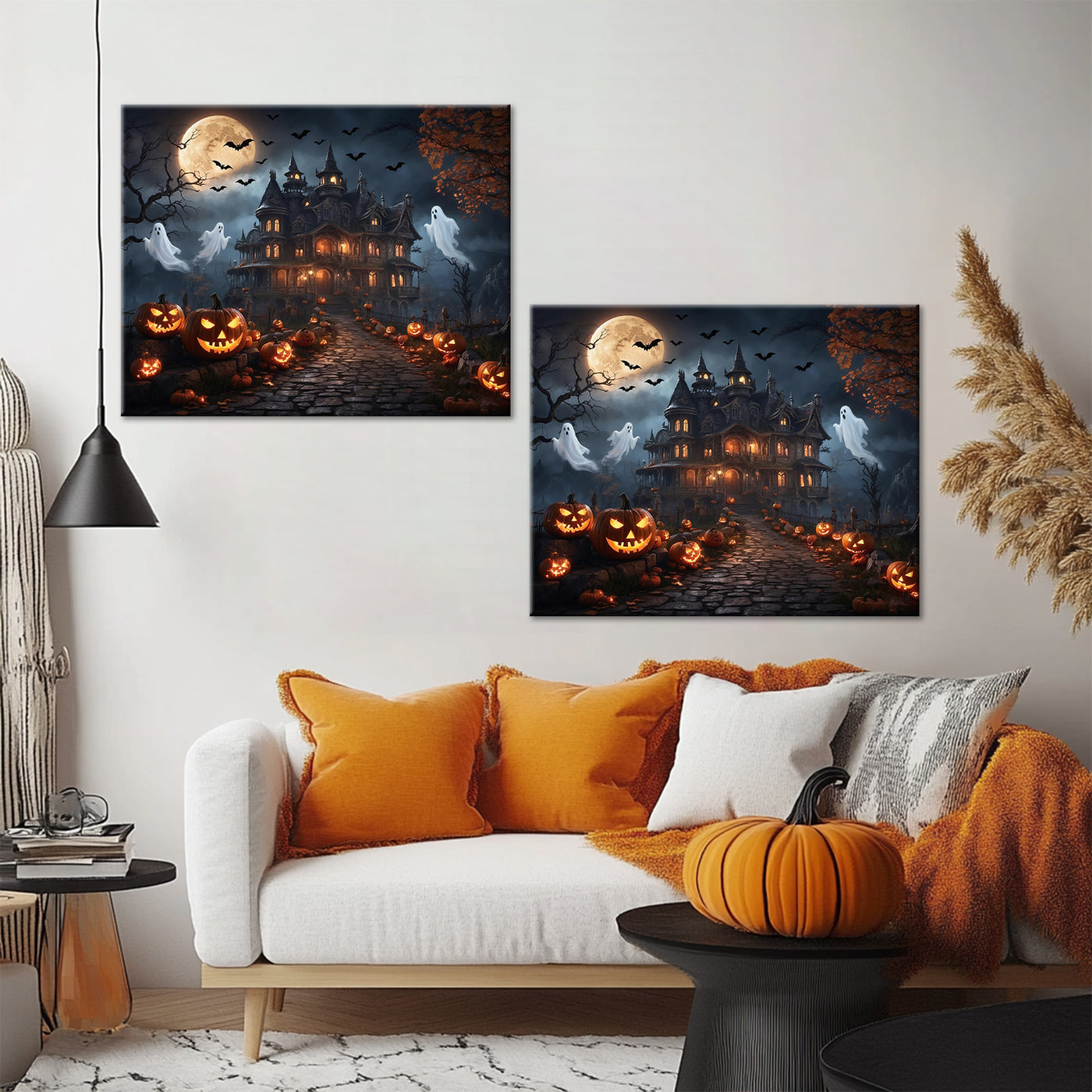 Pumpkinlit Haunted Castle Halloween Canvas Wall Art