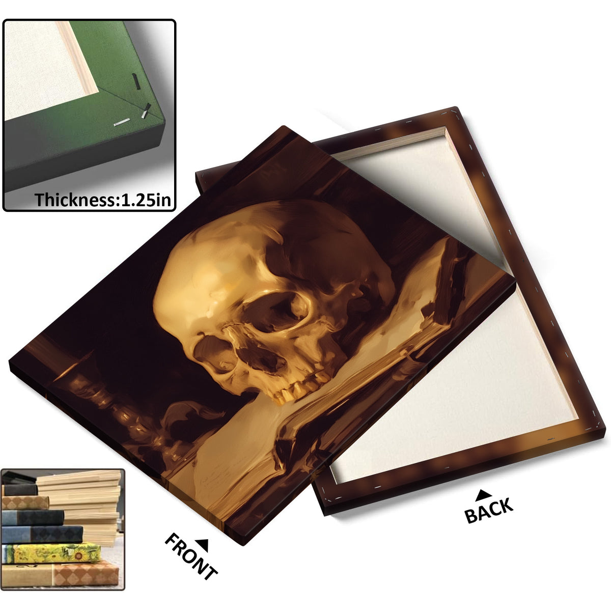 Dark Academia Skull Still Life Painting and Book Wall Art
