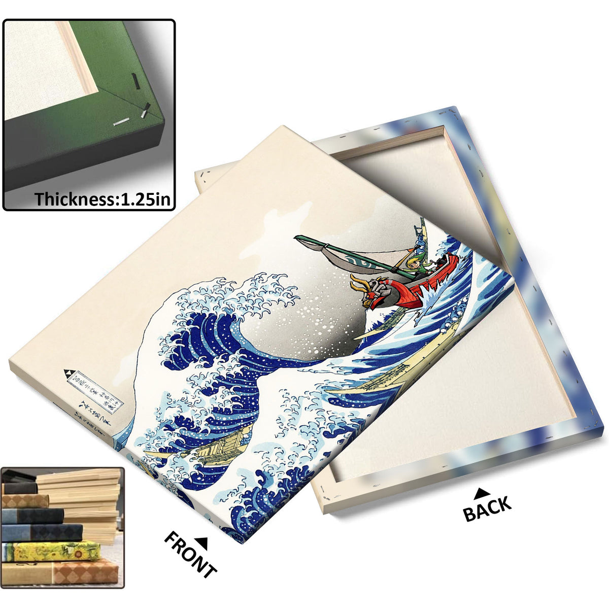 Japanese Wave Print with Fantasy Sailing Characters Great Wave Adventure Wall Art
