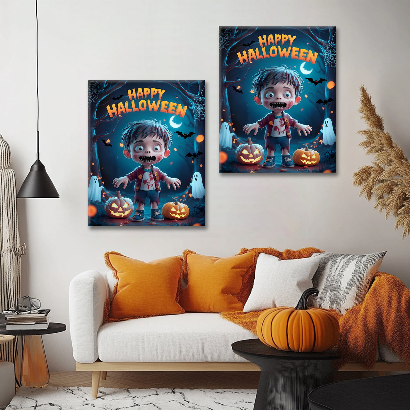Little Zombie’s Halloween Night Canvas Wall Art for Kids