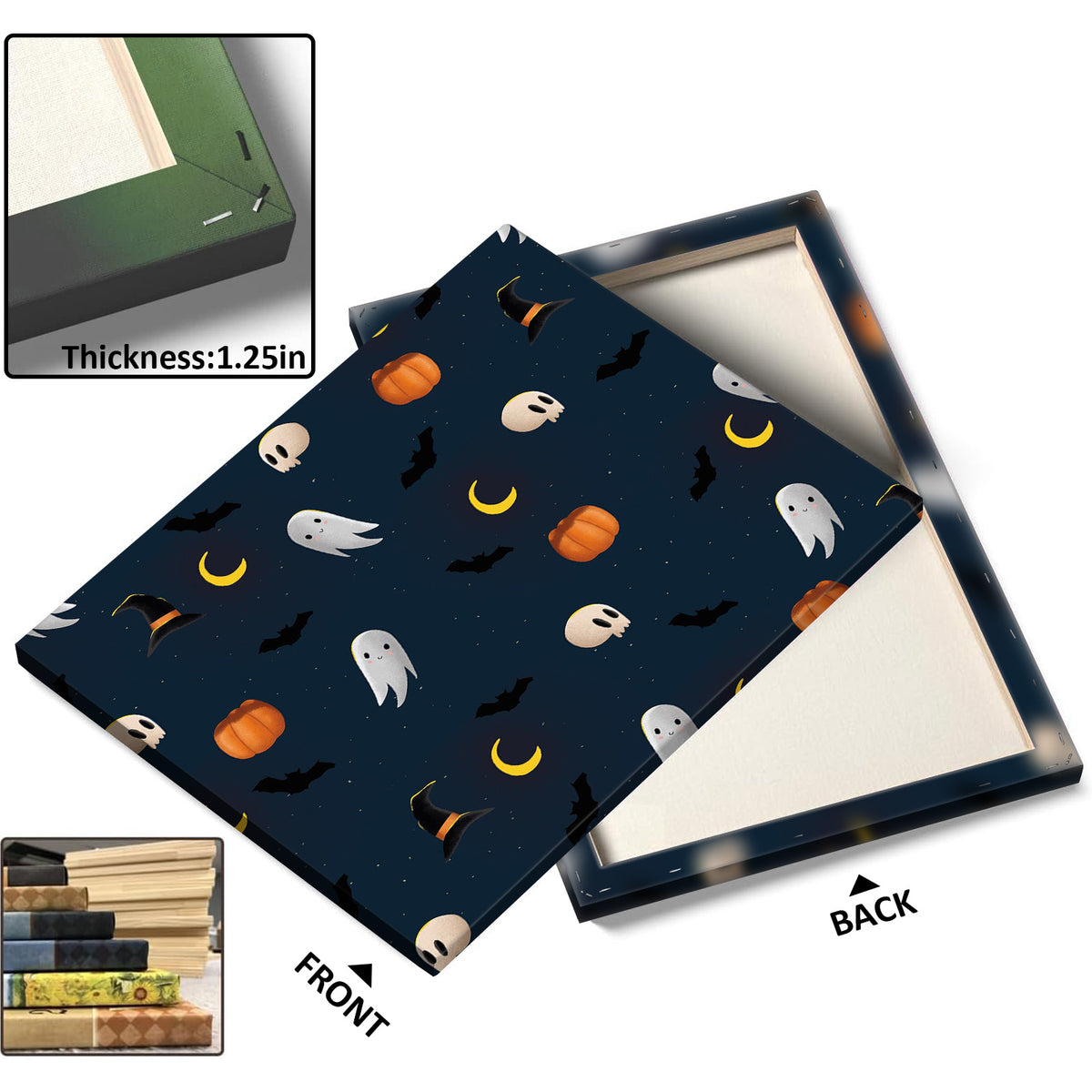 Cute Ghost, Bat and Pumpkin Pattern Illustration Halloween Ghost Wall Art