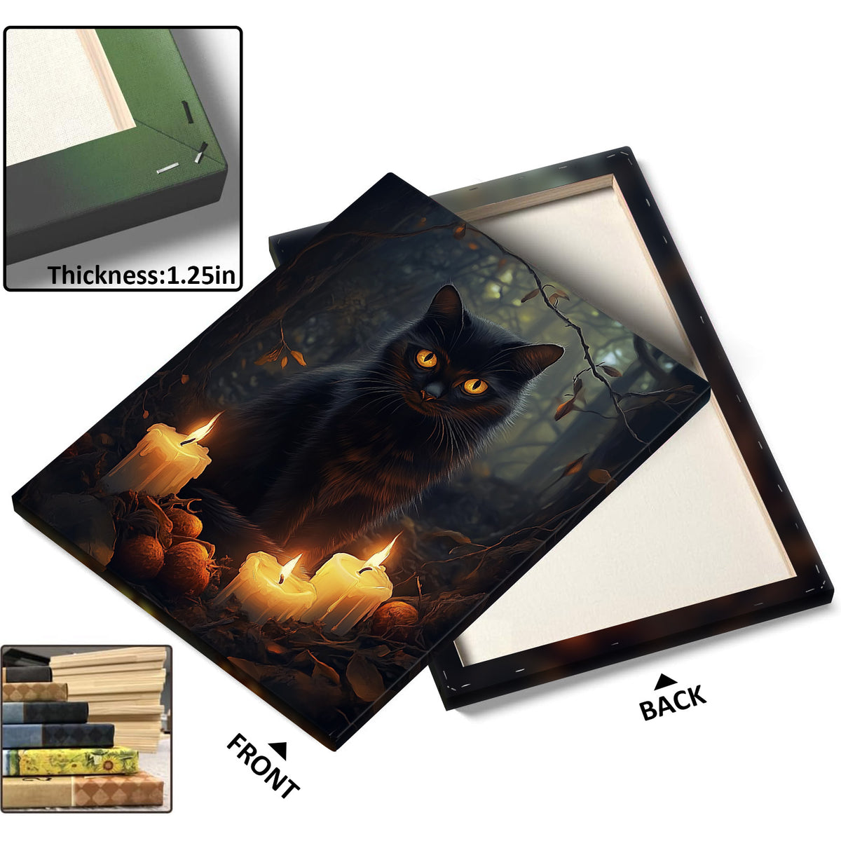 Enchanted Forest Black Cat Painting and Candles Halloween Wall Art