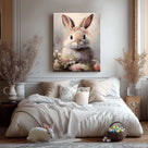 Floral Easter Bunny Canvas Wall Art, Bunny and Flowers Farmhouse Decor Cozy Easter Print Painting Spring Aesthetic Artwork, Holiday Gift Bedroom Living Room Decoration