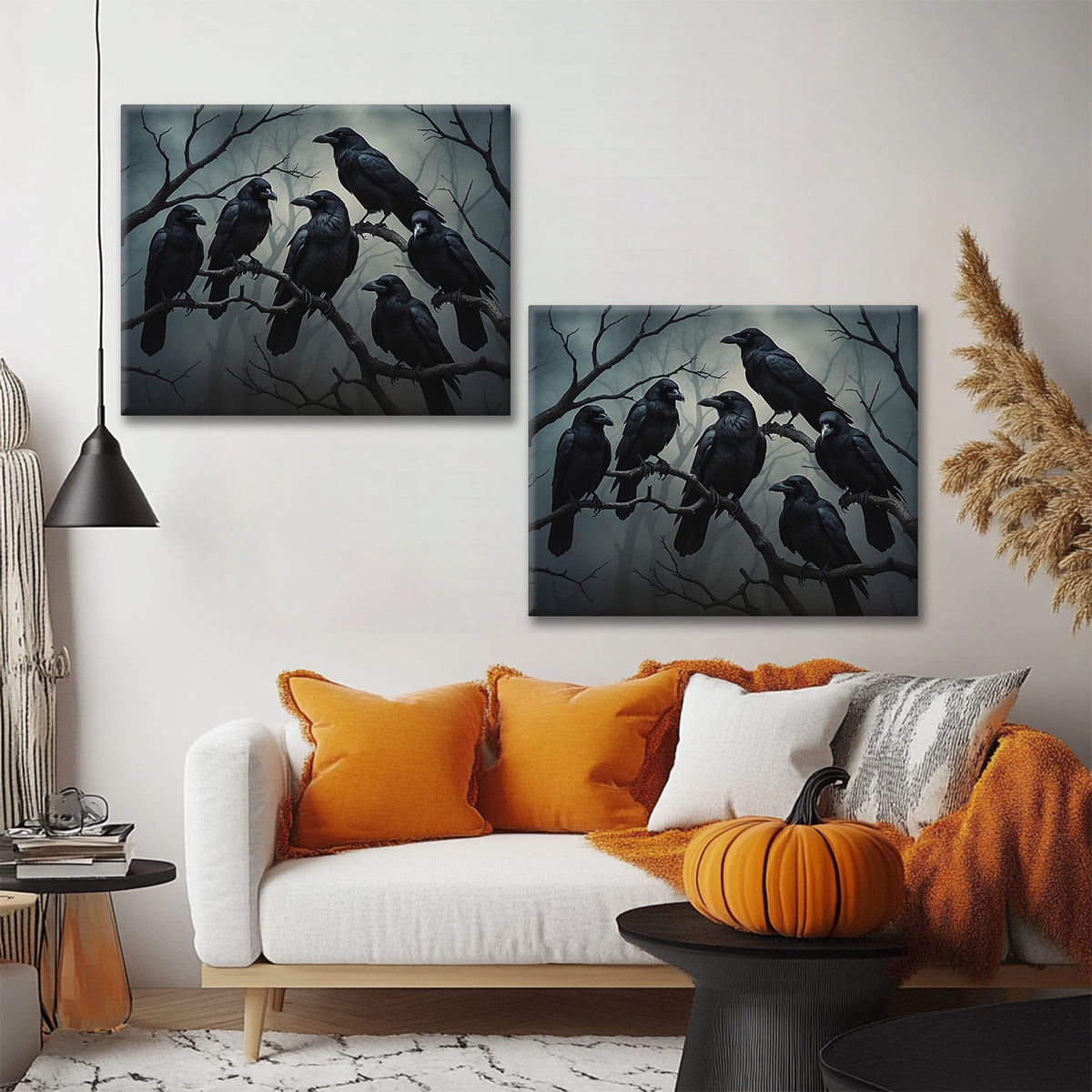 Raven Gathering Halloween Canvas Wall Art