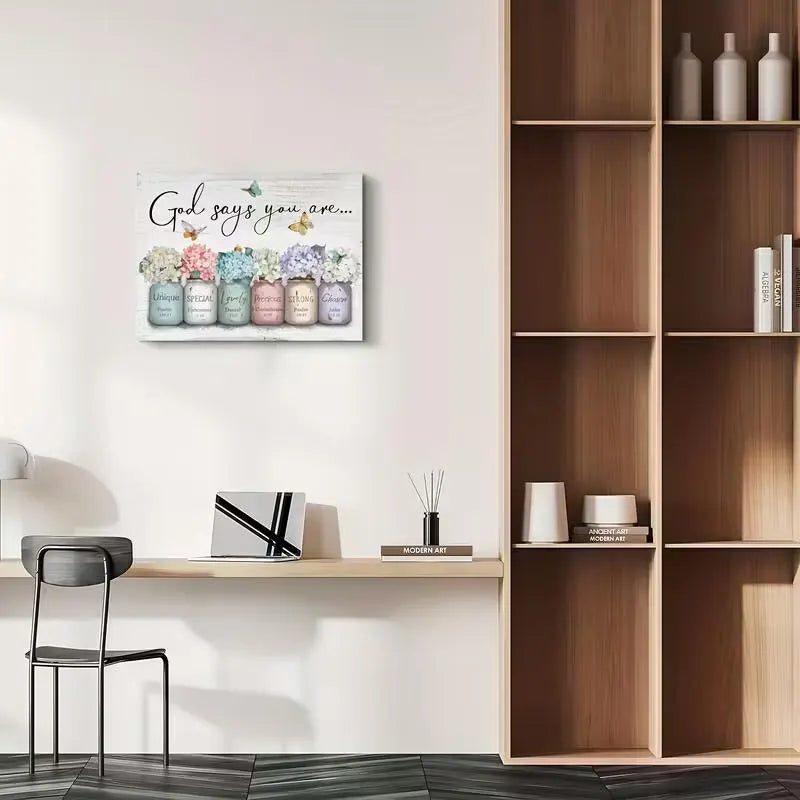 Easter Christian Wall Art God Says You Are Sign, Floral Mason Jar Scripture Canvas, Inspirational Bible Verse Spring Decor