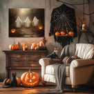 Three Ghosts on a Haunted Forest Path Dark Gothic Halloween Painting Wall Art