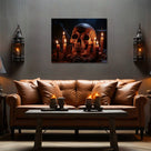 Skull and Candle Dark Gothic Horror Still Life Painting Halloween Wall Art