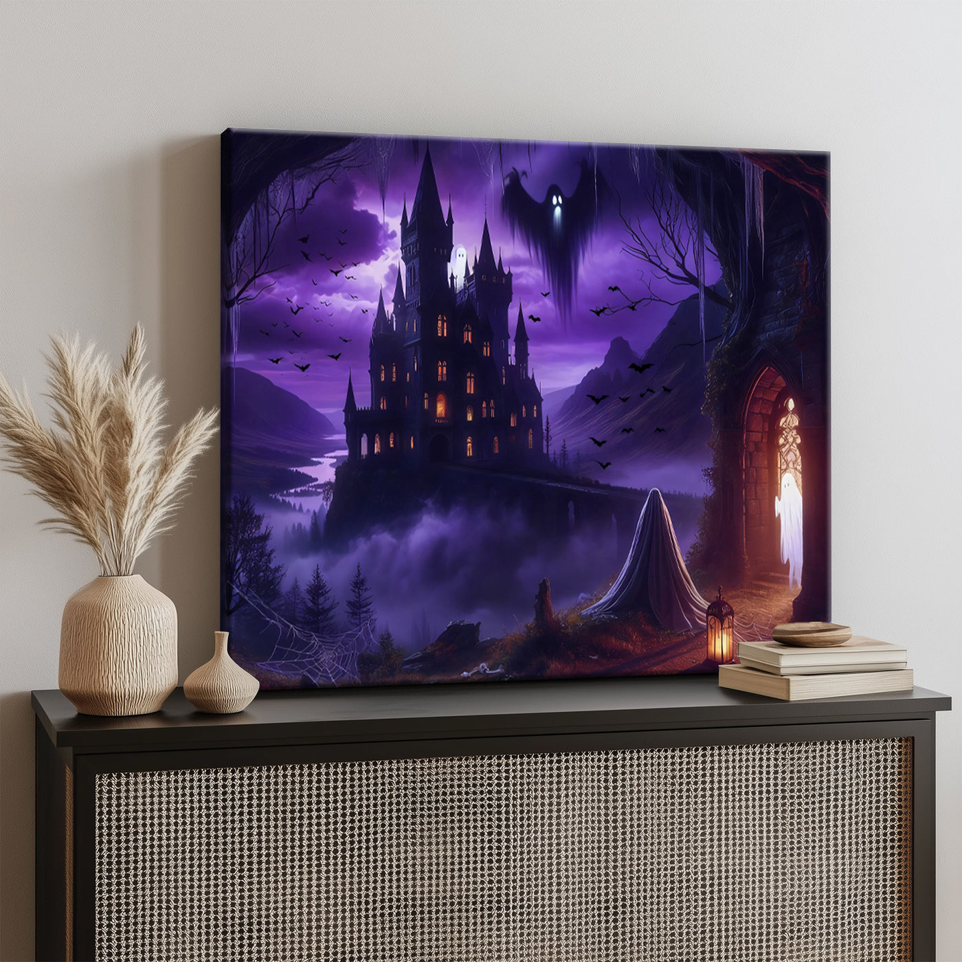 Purple Castle of Shadows Halloween Canvas Wall Art