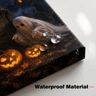 Cute Ghost and Pumpkin Halloween Canvas Wall Art, Whimsical Gothic Fall Decor for Home, Bedroom and Kids’ Room