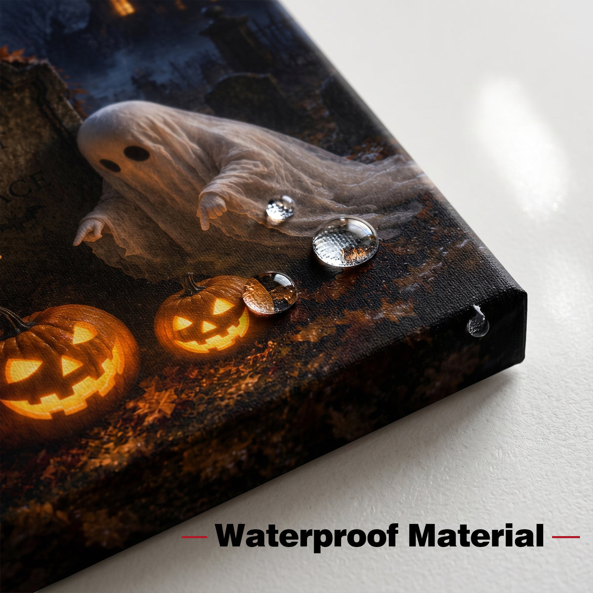 Cute Ghost and Pumpkin Halloween Canvas Wall Art, Whimsical Gothic Fall Decor for Home, Bedroom and Kids’ Room
