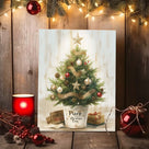 Small Christmas Tree Canvas Wall Art, Rustic Potted Christmas Tree with Ornaments and Gifts Holiday Decor