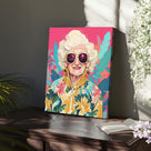 Pop Art Grandma with Pink Sunglasses Colorful Fashion Portrait Wall Art