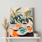 Colorful Coffee and Houseplants Modern Colorful Abstract Lifestyle Painting Wall Art