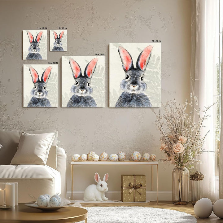 Rustic Easter Bunny Canvas Wall Art, Plants Background Farmhouse Decor Retro Print Painting Spring Aesthetic Artwork, Holiday Gift Bedroom Living Room Decoration