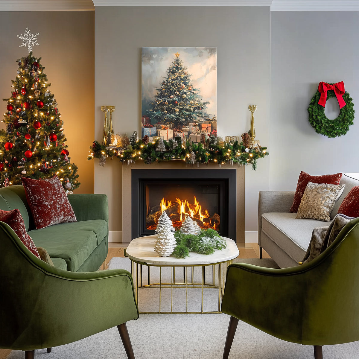 Decorated Christmas Tree Canvas Wall Art with Gifts, Festive Holiday Artwork for Living Room, Bedroom and Entryway