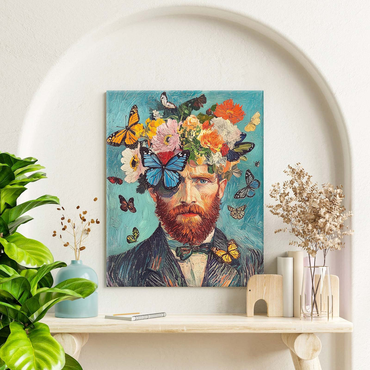 Bearded Man with Flowers and Butterflies Wall Art