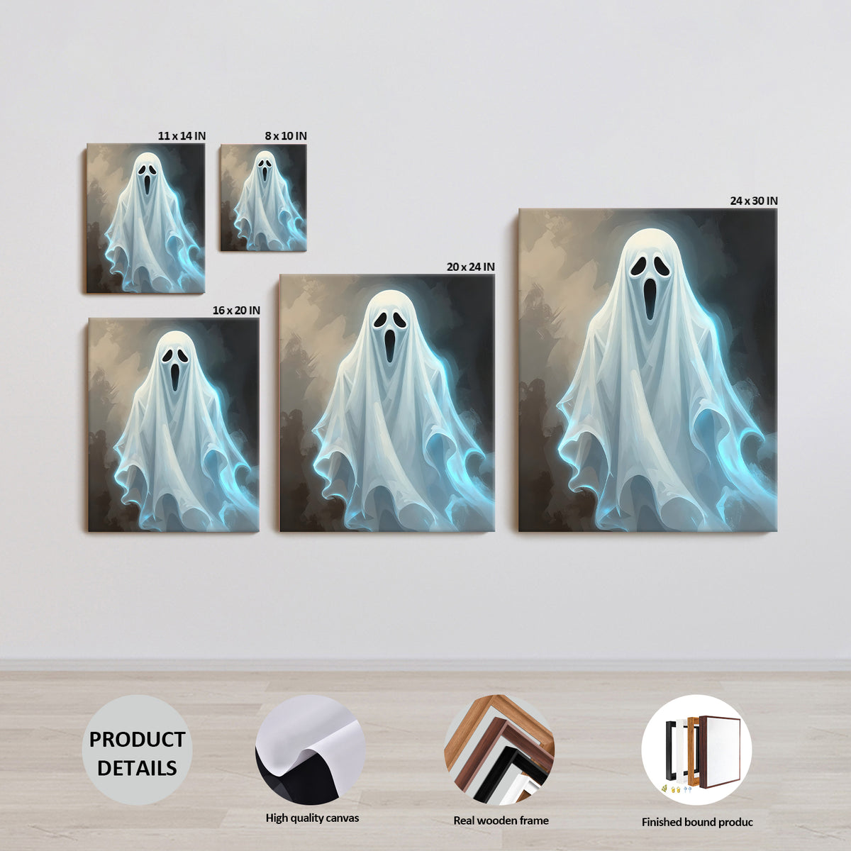 Glowing Ghost Halloween Canvas Wall Art