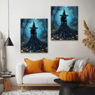 Mystic Blue Forest Witch Halloween Canvas Wall Art