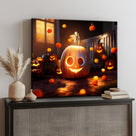 Ghostly Pumpkin Porch Halloween Canvas Wall Art