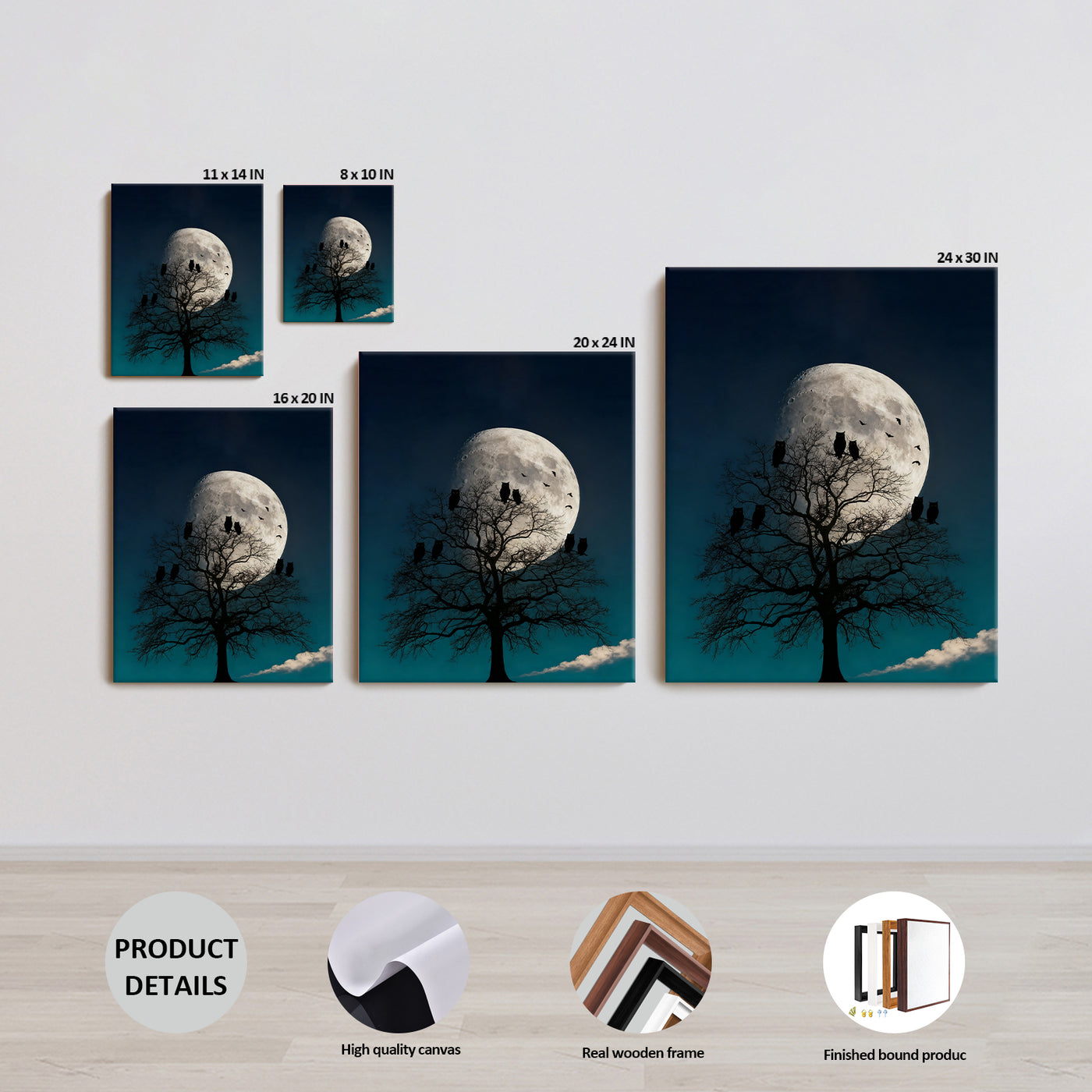 Moonlit Owl Tree Halloween Canvas Wall Art