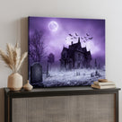 Haunted Mansion Halloween Canvas Wall Art, Full Moon Cemetery Decor