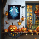 Haunted Glowing Blue Ghost Illustration Halloween Wall Art