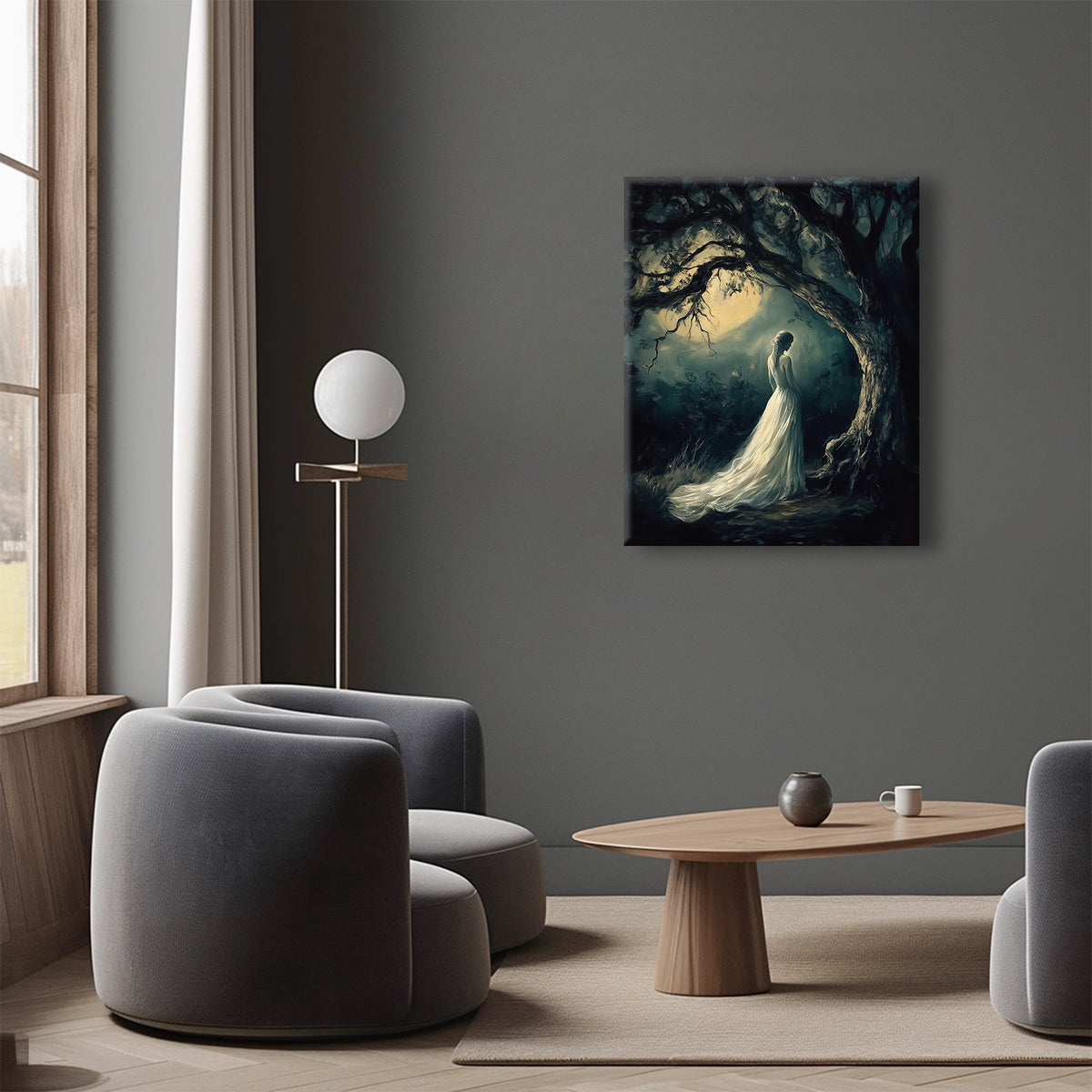 Dark Romantic Fantasy Painting Ghostly Woman in the Enchanted Forest Wall Art