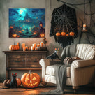 Haunted Halloween Moonlit Pumpkin Castle Landscape Wall Art