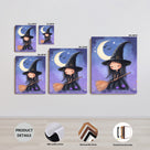 Little Witch Under the Crescent Moon Halloween Canvas Wall Art
