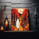 Ghost in the Autumn Forest Bold Retro Halloween Illustration Wall Art