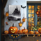 Haunted Gothic Castle in the Mist with Bats Illustration Halloween Wall Art