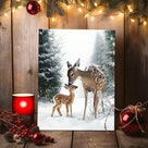 Mother and Baby Deer Winter Canvas Wall Art, Snowy Forest Wildlife Artwork for Living Room, Bedroom and Nursery