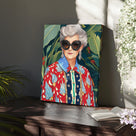 Retro Floral Grandma Portrait Painting Colorful Fashion Portrait Wall Art