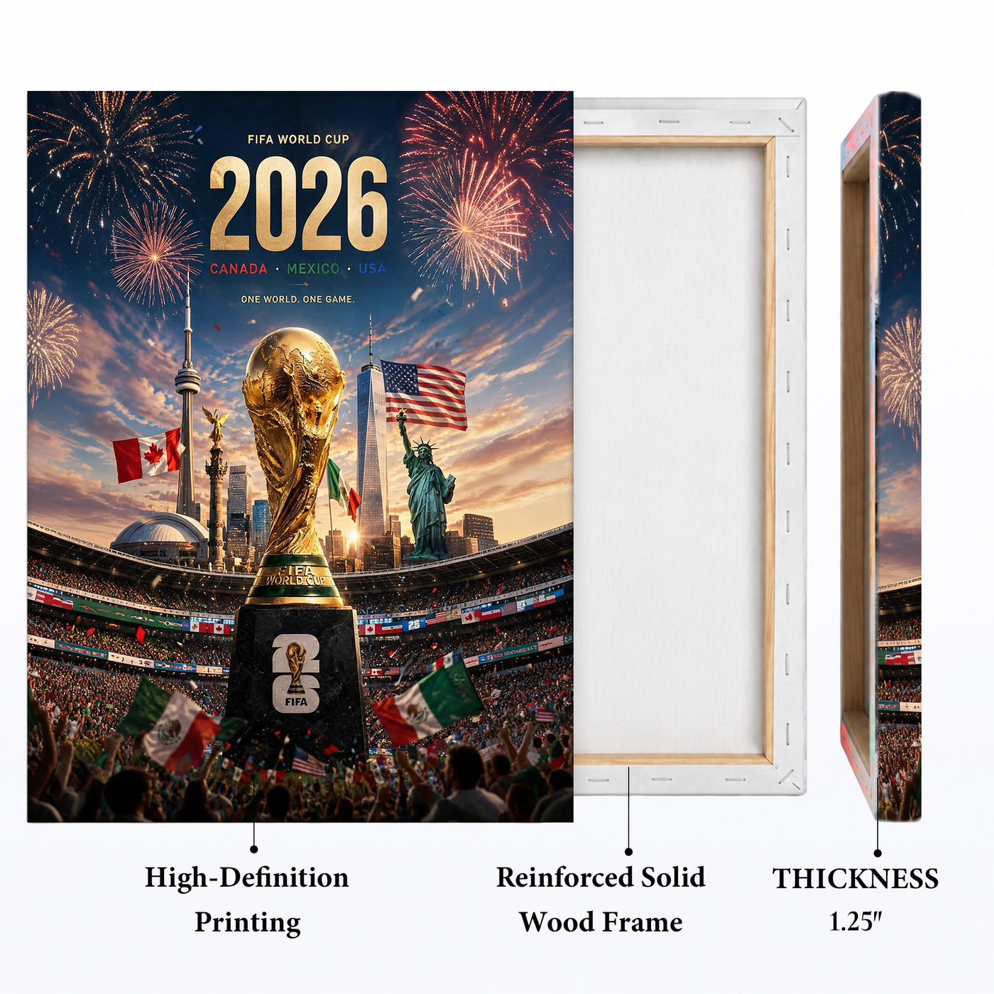 2026 World Soccer Canvas Wall Art – Canada Mexico USA Championship Stadium Print