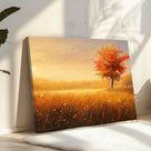 Golden Sunlit Autumn Meadow Landscape Tree Wall Art