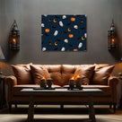 Cute Ghost, Bat and Pumpkin Pattern Illustration Halloween Ghost Wall Art
