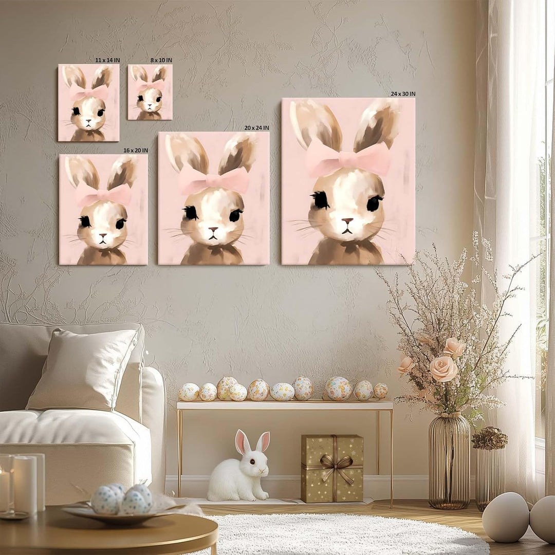 Easter Bunny Canvas Wall Art, Stylish Bunny Pop Home Decor Print Painting Spring Pink Aesthetic Artwork, Rustic Easter Charm Holiday Gift Nursery Living Room Decoration