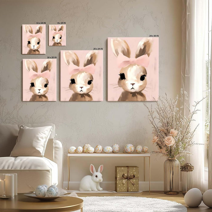 Easter Bunny Canvas Wall Art, Stylish Bunny Pop Home Decor Print Painting Spring Pink Aesthetic Artwork, Rustic Easter Charm Holiday Gift Nursery Living Room Decoration