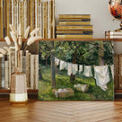 Rustic Garden Clothesline Impressionist Backyard Laundry Day Painting Wall Art